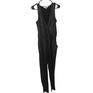 Marilyn Monroe black metallic silver surplice sleeveless jumpsuit